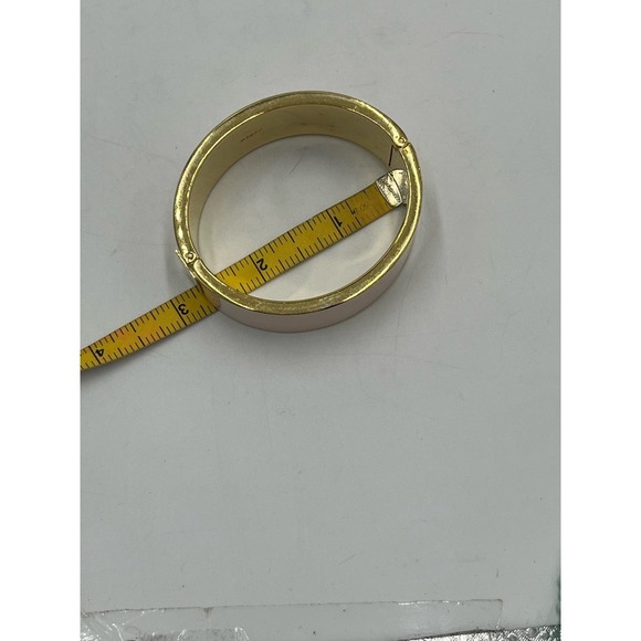 J. Crew Light Pink Wide Hinged Gold Tone Bangle Bracelet - Picture 10 of 13